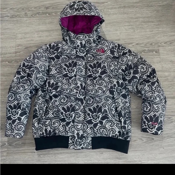 The North Face Girls XL Black & White Print Down Hooded Jacket/Parka LNC - Picture 12 of 12